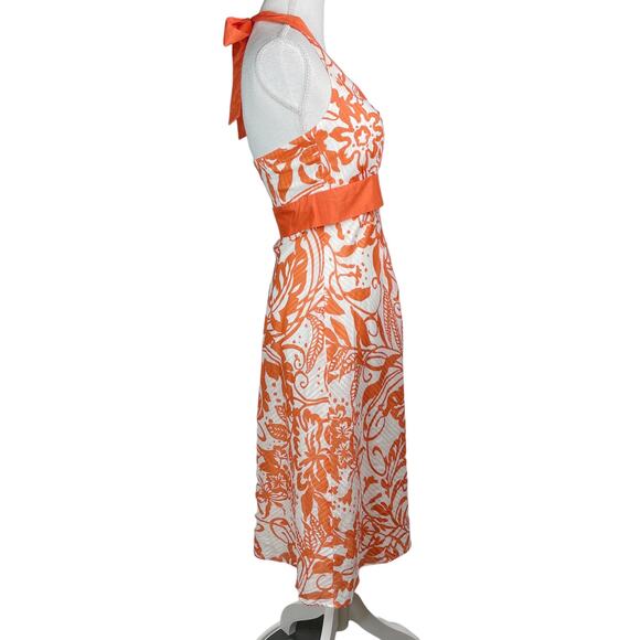 Harold’s Y2K Vintage Halter Fit and Flare Dress Sundress Tropical Orange White 2 - Picture 3 of 7